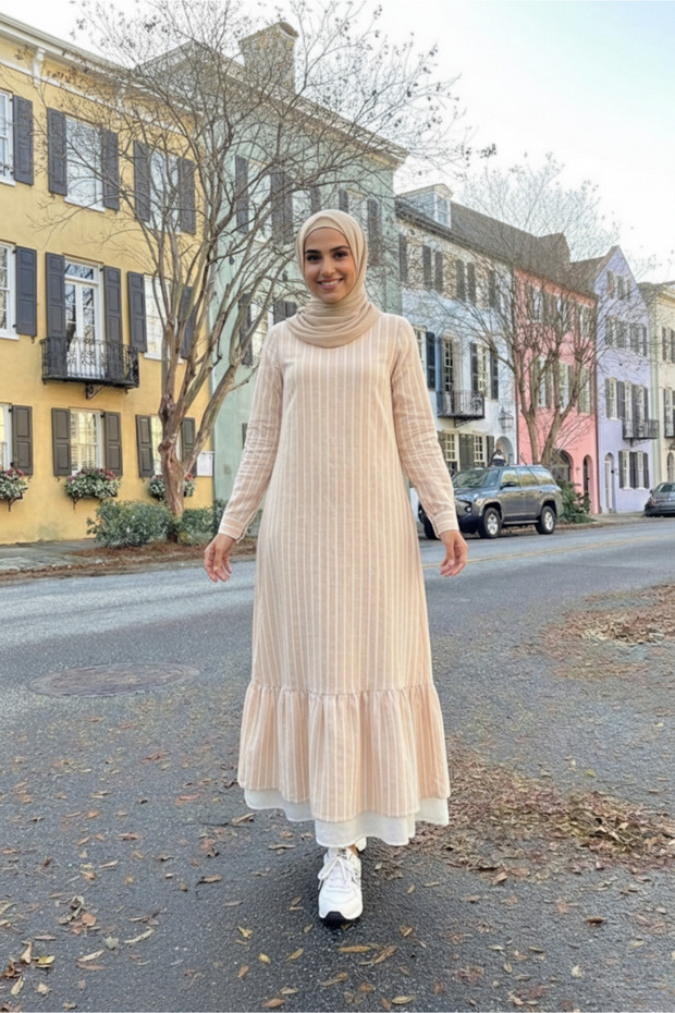 Beige Neva Women's Dress Midi Length 1020-2