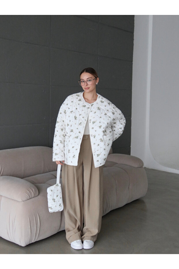 ÇİÇEKLİ ÇANTALI KAPİTONE OVERSİZE CEKET - 7