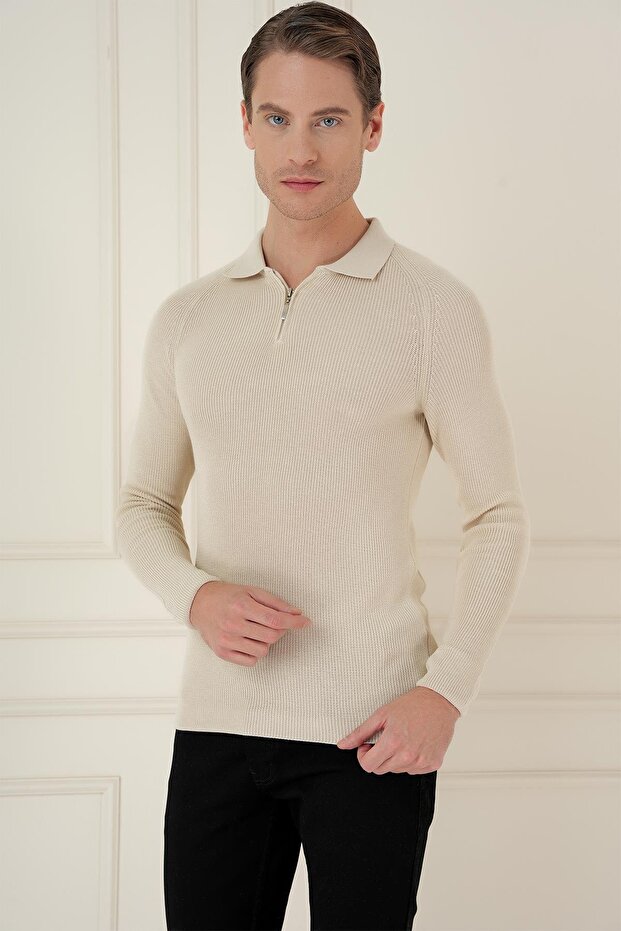 TR 878 TRİKO SLİM FİT BEJ BASİC - 1