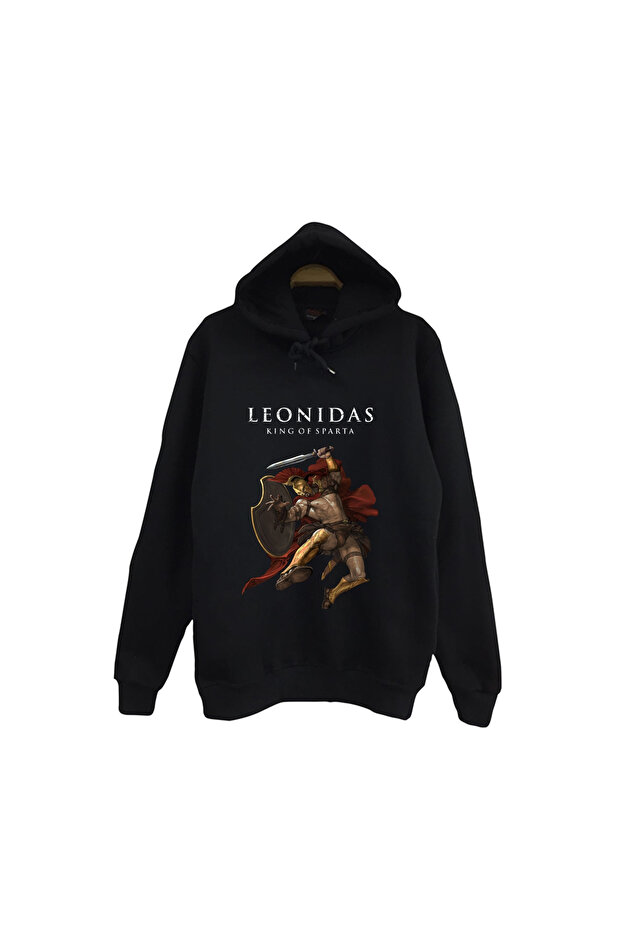Leonidas - 300 Spartans - the Spartan Printed Unisex 100% Cotton Hooded Black Sweatshirt