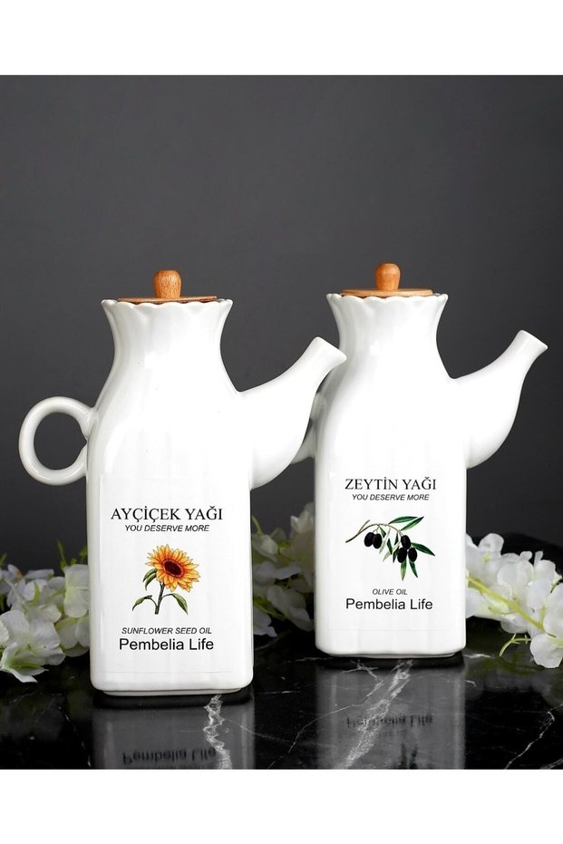 Labeled 2-Piece Square Porcelain 1000ml Oil and Vinegar Bowl (Set of 2 Oil Pots)