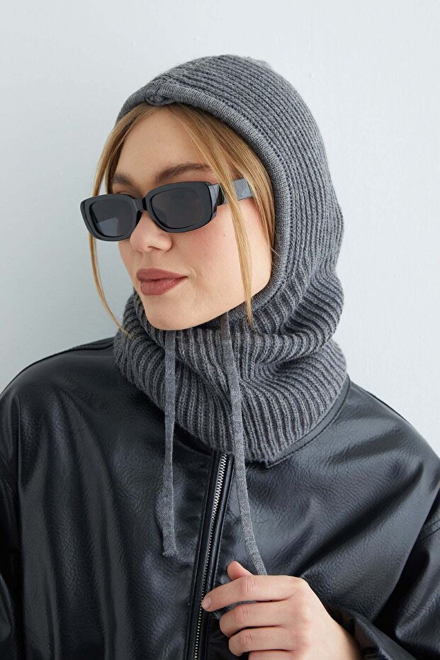 Basic Bağcıklı Triko Balaklava Bere - 2