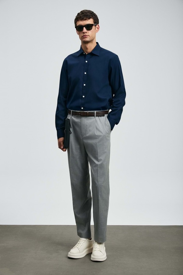 112010678 Veran Erkek Basic Gömlek Regular Fit Erkek Gömlek LACİVERT - 6