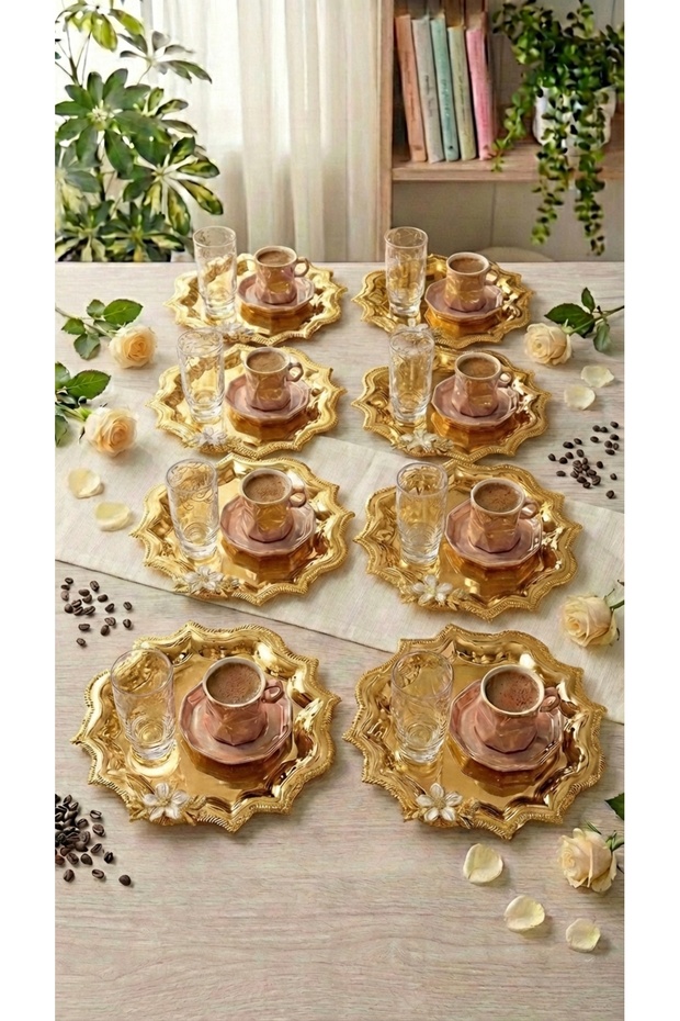 6-Piece Wavy Corners Mini Daisy Stainless Steel Tea Coffee Engagement Presentation Tray Gold Silver 24X24Cm