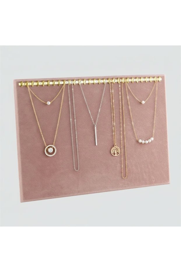 Domestic Production Suede Fabric Pink Color Transverse Nailed Footed Rosary-necklace-chain Display Stand