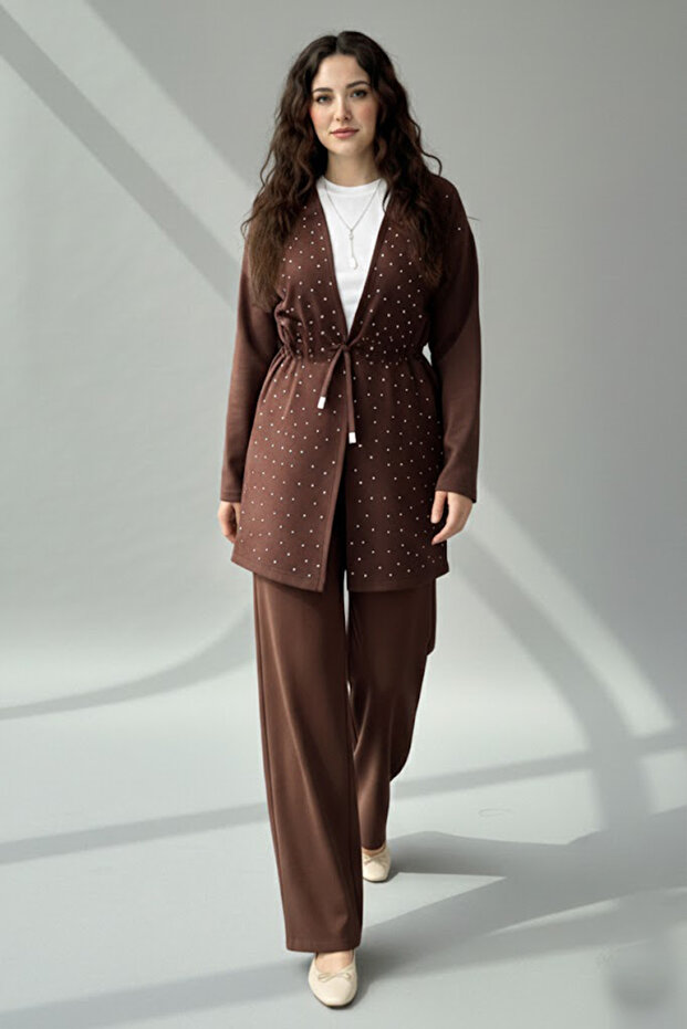 Stone Hijab Double Set N7176 Brown