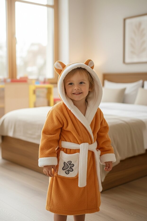 100% Cotton Yellow Unisex Very Stylish Children's Bathrobe