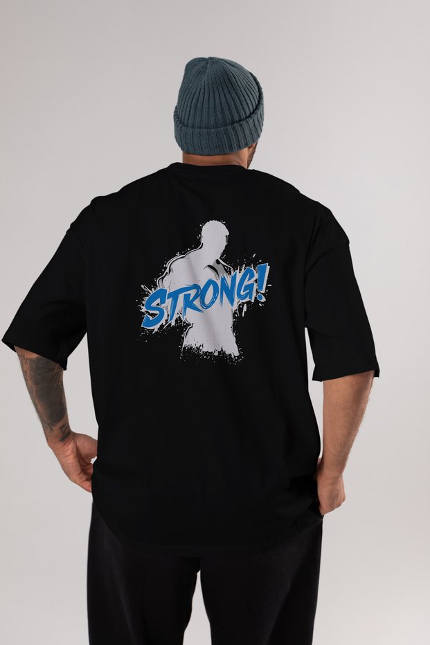 Gym, Sports, Fitness 7 Back Printed Black Oversize T-Shirt Men's Women's Cotton Crew Neck T-Shirt