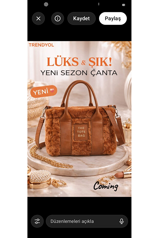 Kadın Günlük Peluş Askılı Çanta - 4