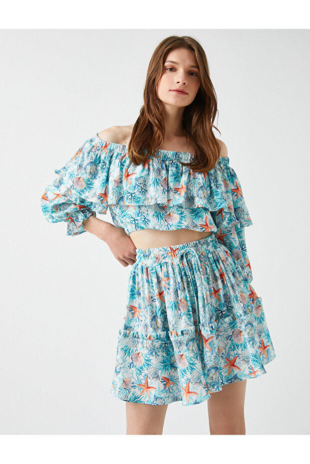 Crop Blouse Patterned Frilly - 2