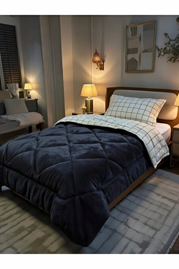 طقم لحاف وغطاء وسادة مفرد من القطن الويلسوفت بنقشة مزدوجة الجانب من ميدنايت