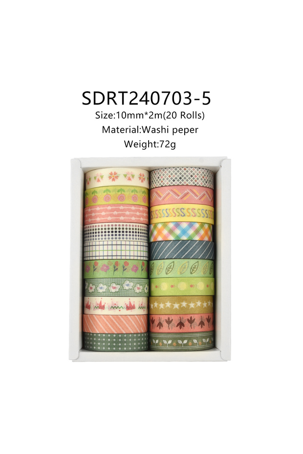 SDRT240703-5 20 Rolls Skinny Washi Tape Scrapbooking School Supplies Basic Slim Decorative Adhesive