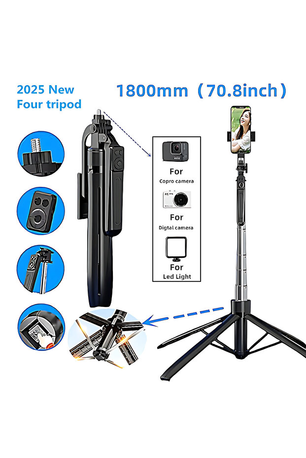 عصا تصوير سيلفي مع حامل ثلاثي - مع ريموت بلوتوث - قابل للطي - 6