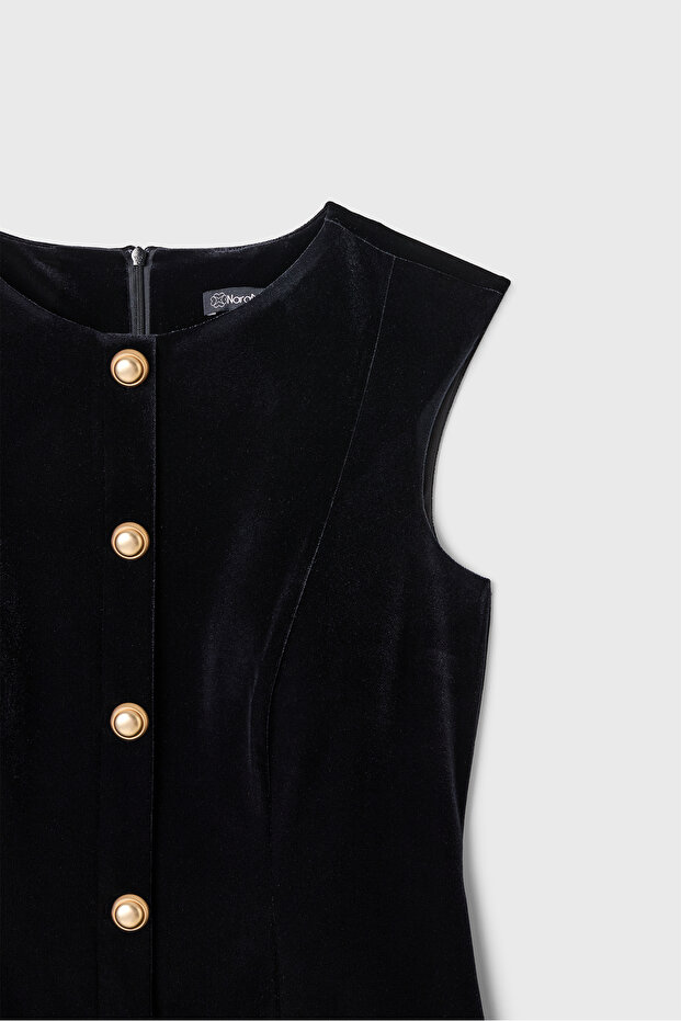 Siyah Kadife Elbise - 8