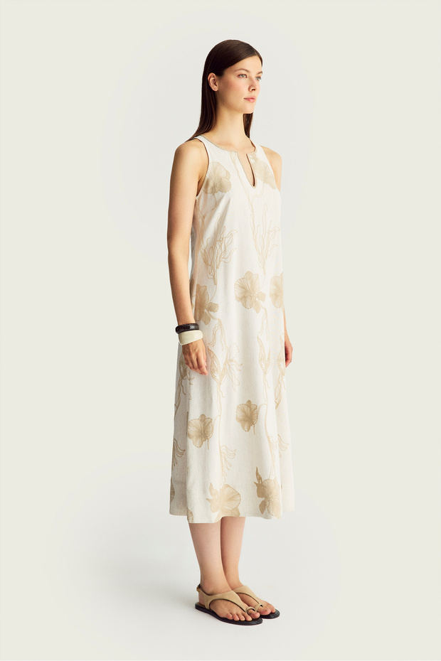 Bej Midi Boy Elbise - 3