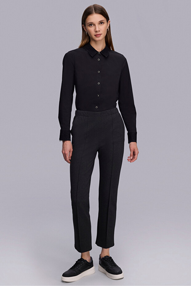 Önü Dikişli Antrasit Örme Pantolon - 2