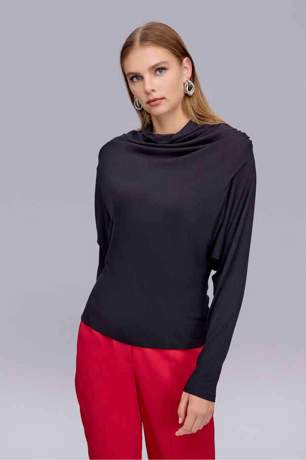 Vatkalı Örme Siyah Bluz - 2