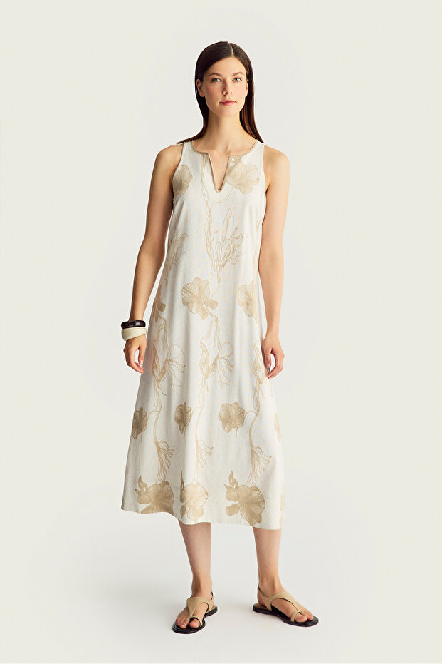 Bej Midi Boy Elbise - 1