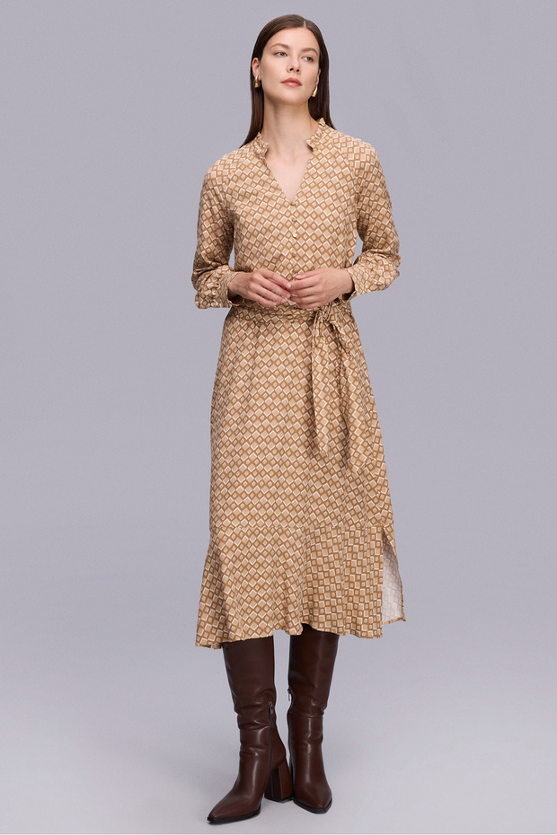 Geometric Pattern Split Midi Length Dress - 2