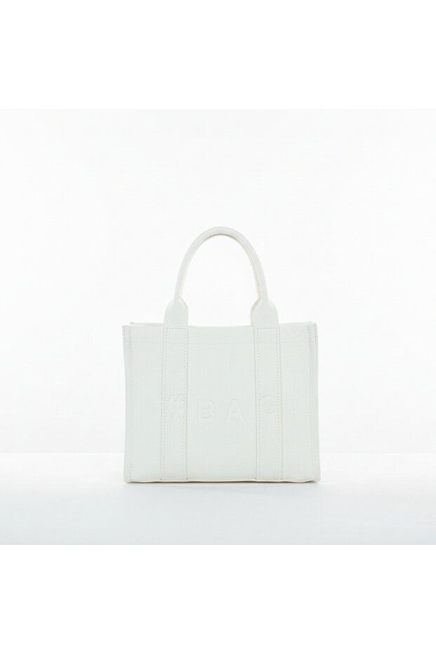 Beyaz Deri Mini Tote Çanta - 1