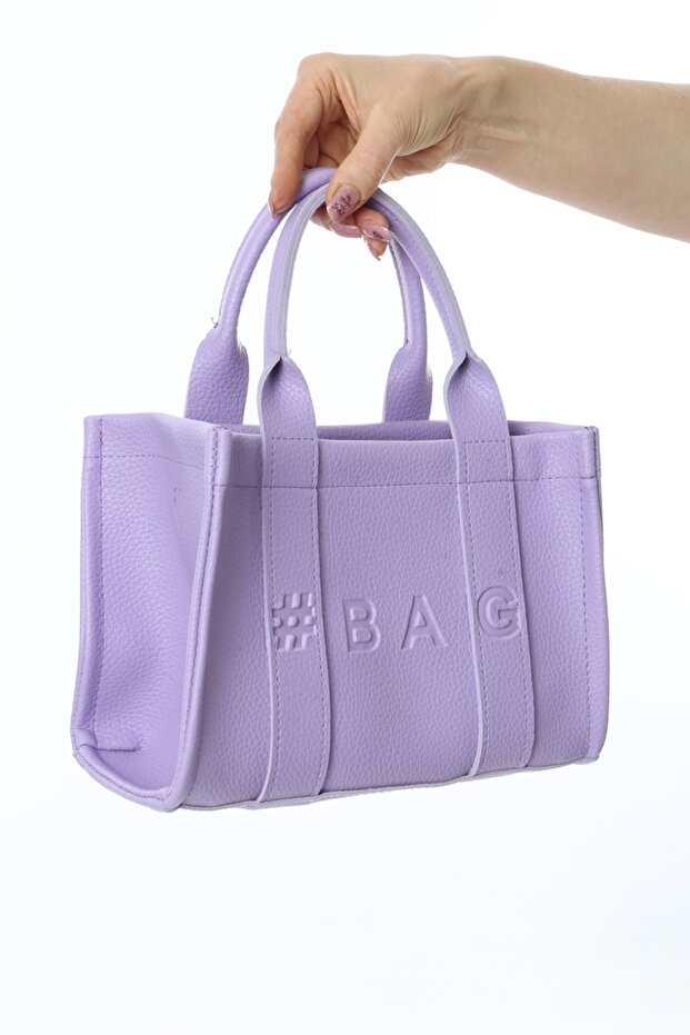 Lila Deri Mini Tote Çanta - 5