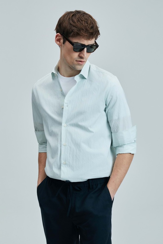 111010638 قميص تشارلز الأساسي للرجال ذو المقاس العادي قميص رجالي أزرق - 3