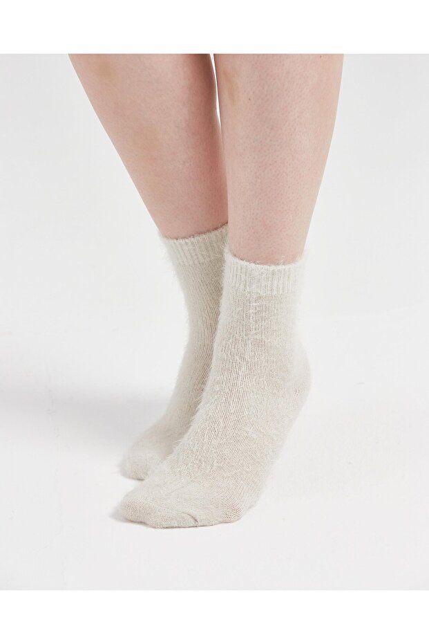 Furry Glitter House Socks Cream