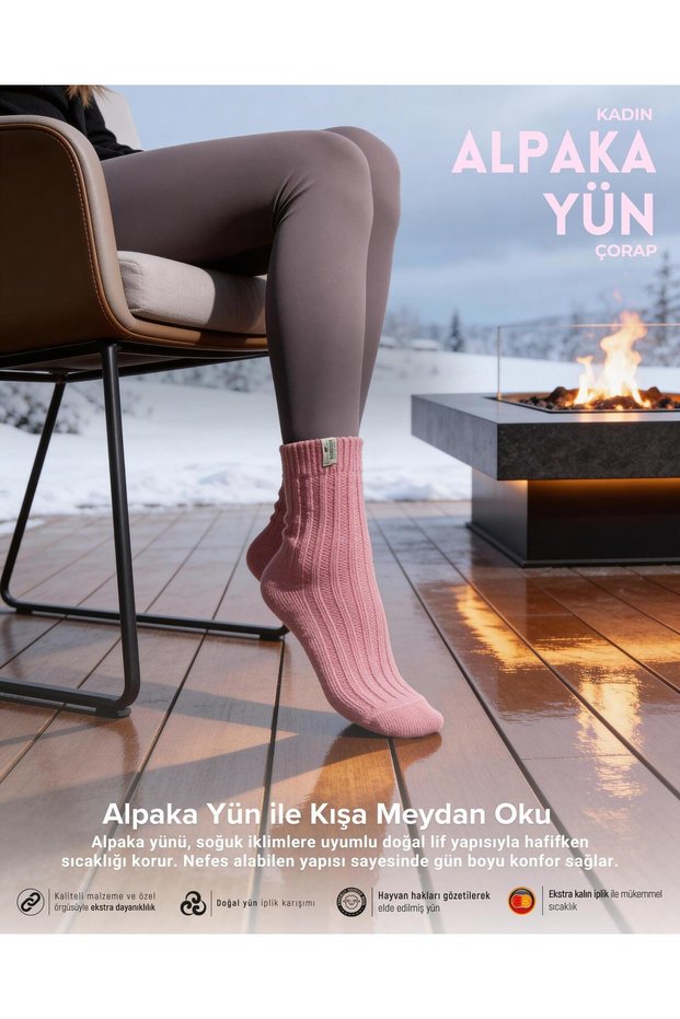 Women's Alpaca Winter Wool Socks Pink