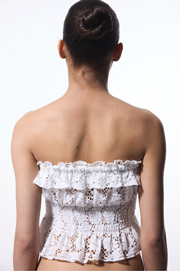 Beyaz Clea Straplez Crop Üst - 3