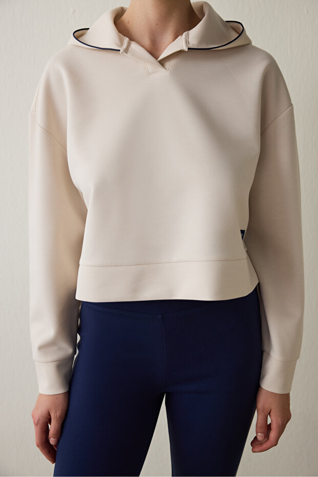 Bej Modal Kapüşonlu Sweatshirt - 2