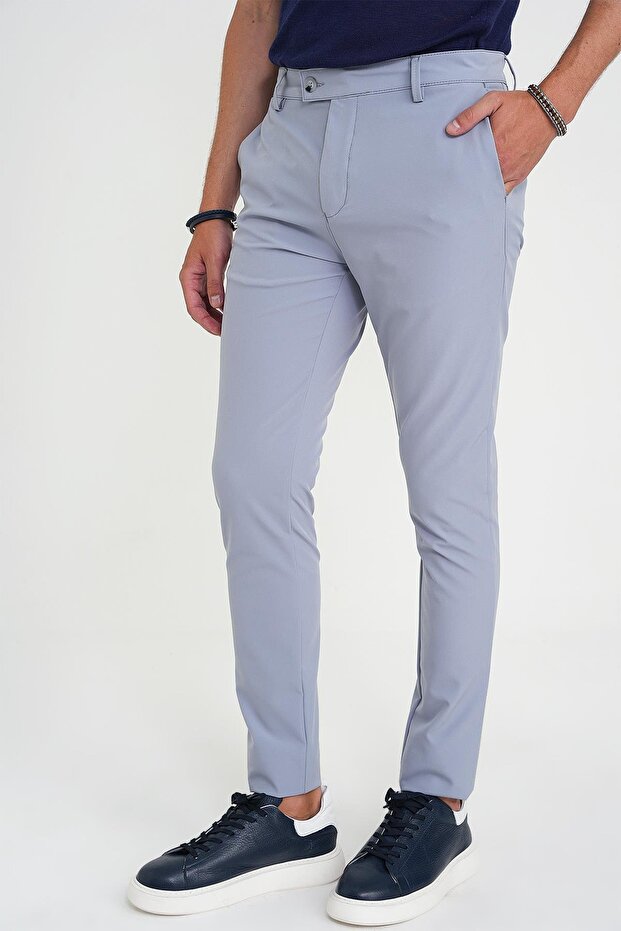 Slim Fit Side Pocket Flexible Straight Blue Cotton Trousers P 1197