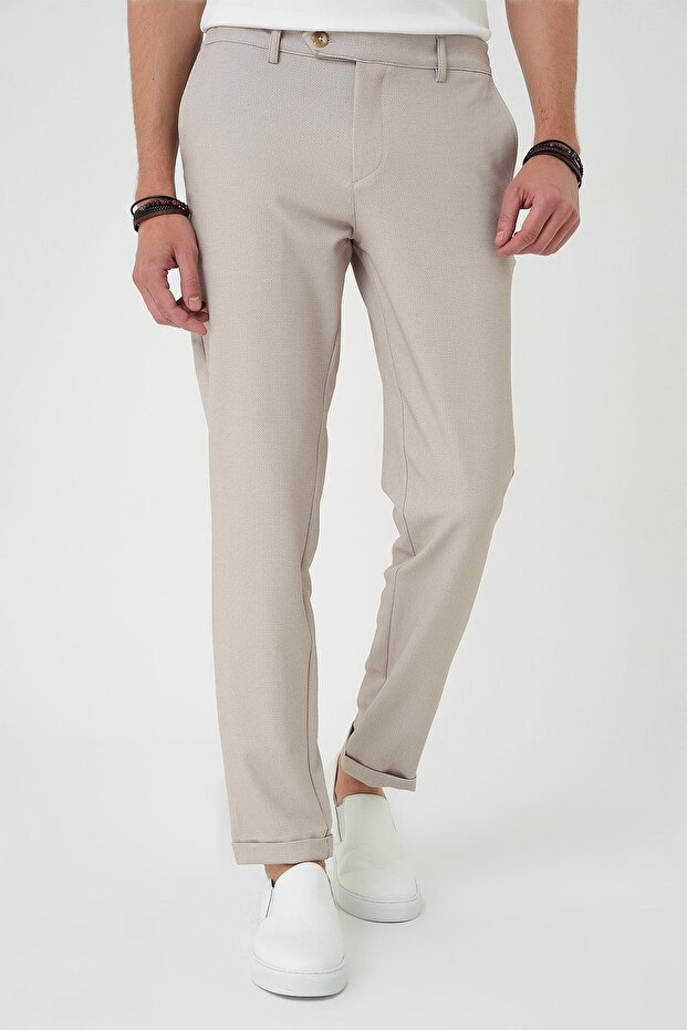 Comfort Fit Elastic Waist Beige Jogger Pants P 1181