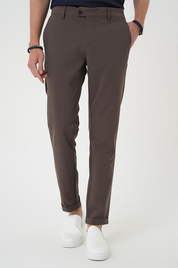 Comfort Fit Elastic Waist Side Pocket Dark Khaki Jogger Pants P 1150