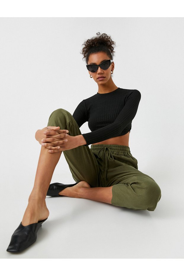 Carrot Linen Trousers with Elastic Waist