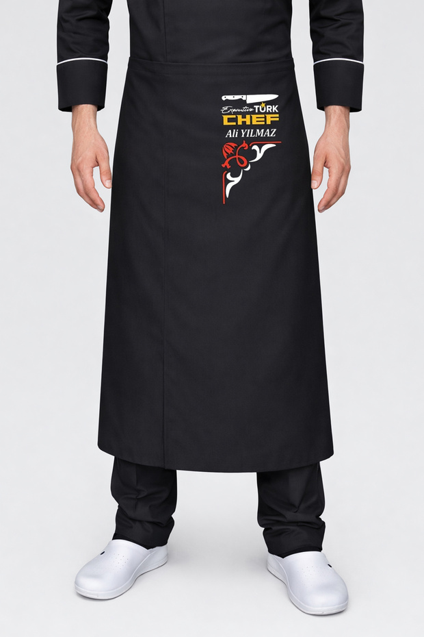 Black Chef Knife Embroidered Long Waist-Tied Cooking Apron Chef Apron Kitchen Apron with Name Gift