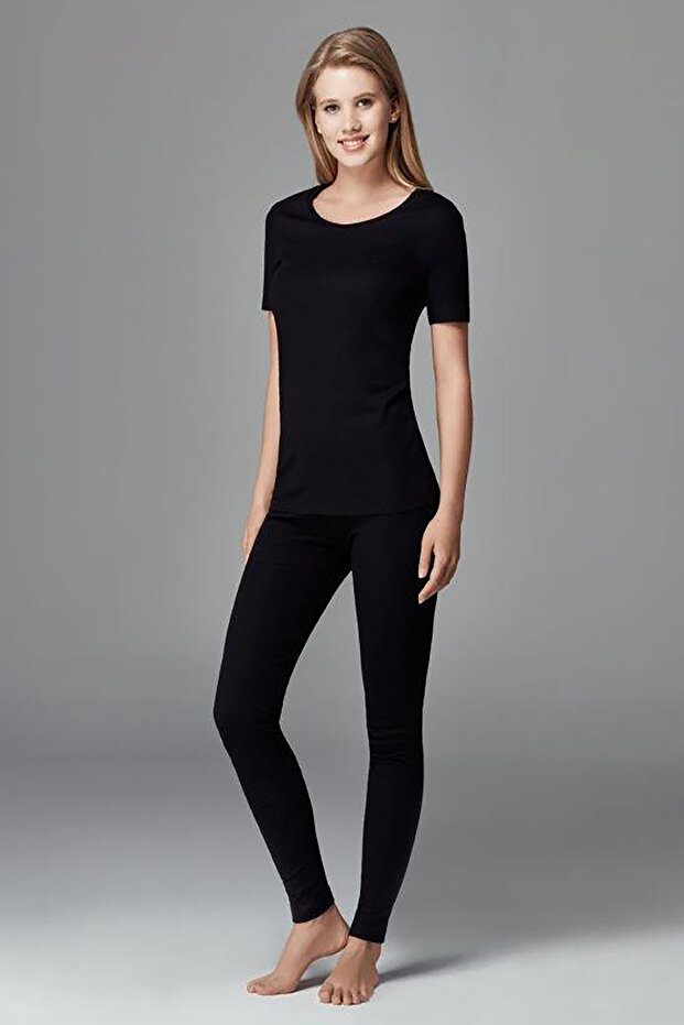 Siyah Kadın Termal Kısa Kol Üst - 6