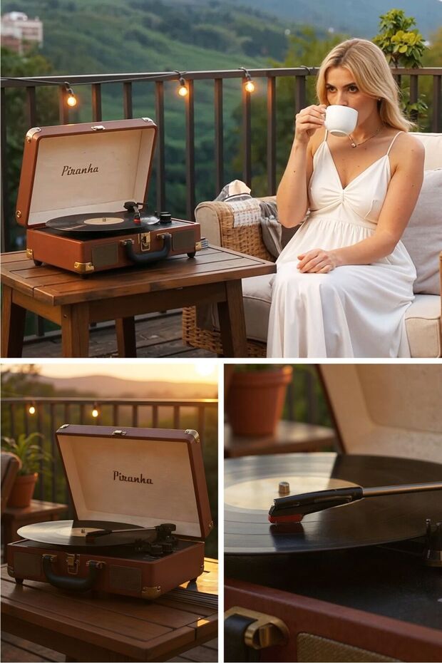 7325 Bluetooth’lu Çantalı Pikap | 33/45/78 Devir | Dahili Hoparlör | RCA & 3.5mm Giriş - 8