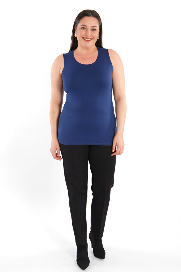 Wide Strap Basic Indigo Blouse - 4