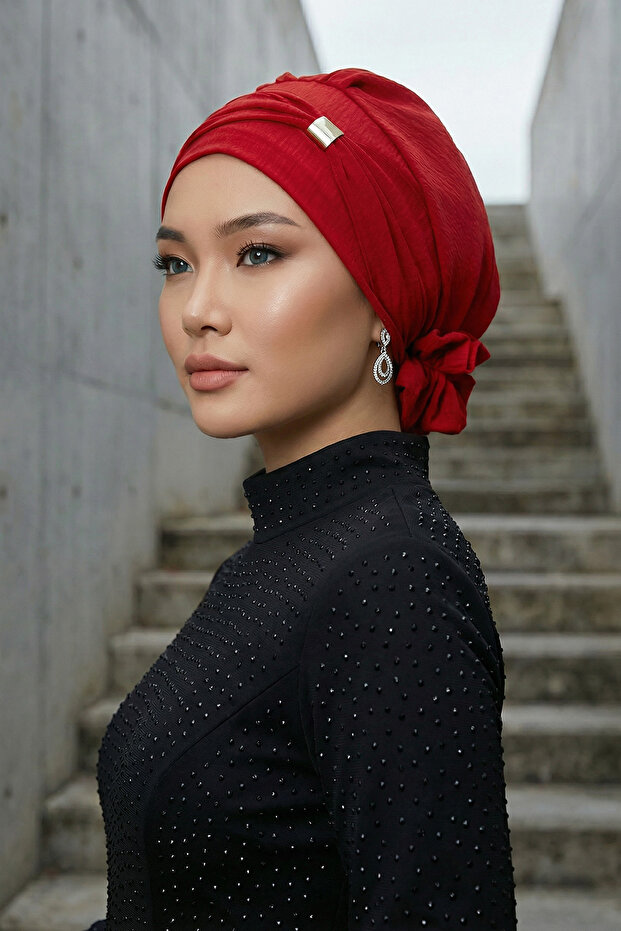 عمامة جاهزة مع إكسسوارات، أحمر، HT-95