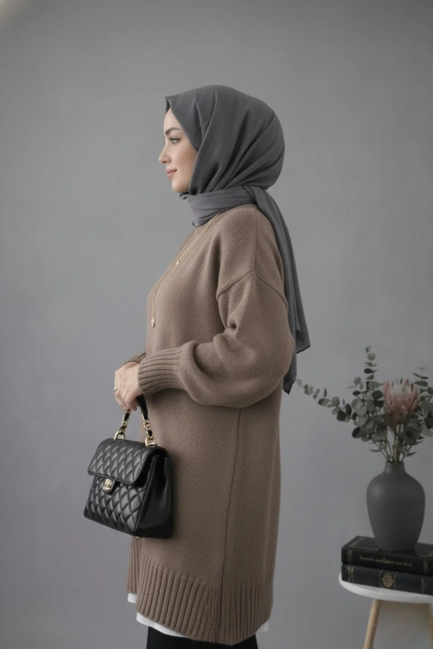Vizon Bisiklet Yaka Oversize Triko Tunik - 3