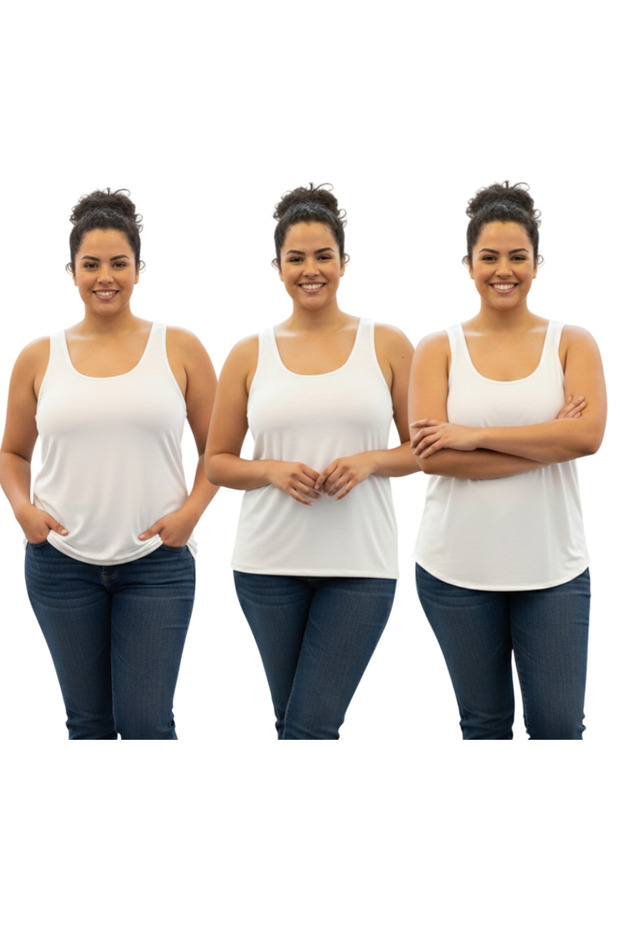 Women's Thick Strapped Beige Lycra Tank Top - Oversized Size - Set of 3