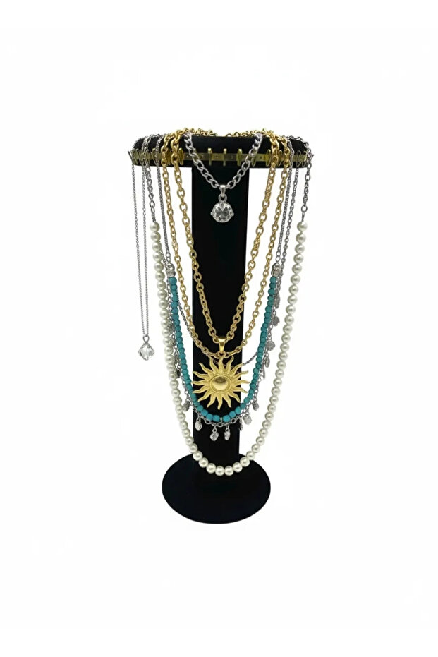 Suede Fabric Black Color 35 cm Round Model Necklace-Prayer Beads-Bracelet Stand
