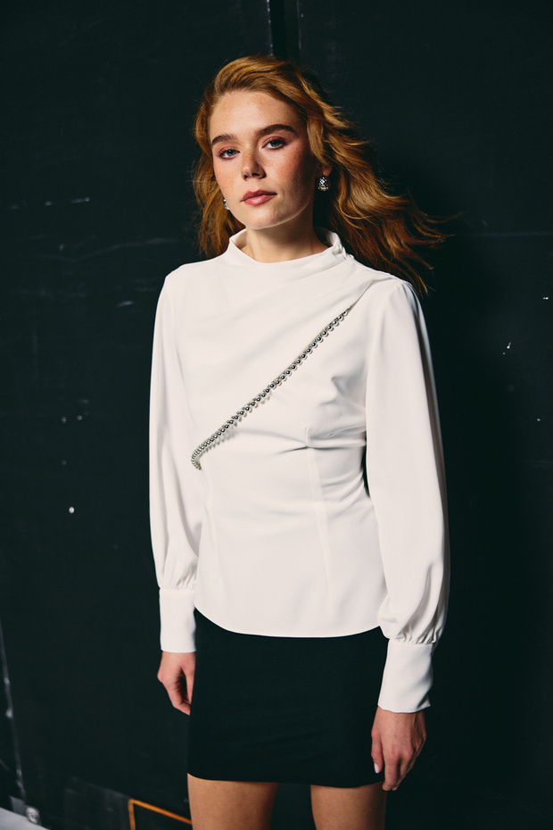 Front Accessorized Blouse - Ecru - 4