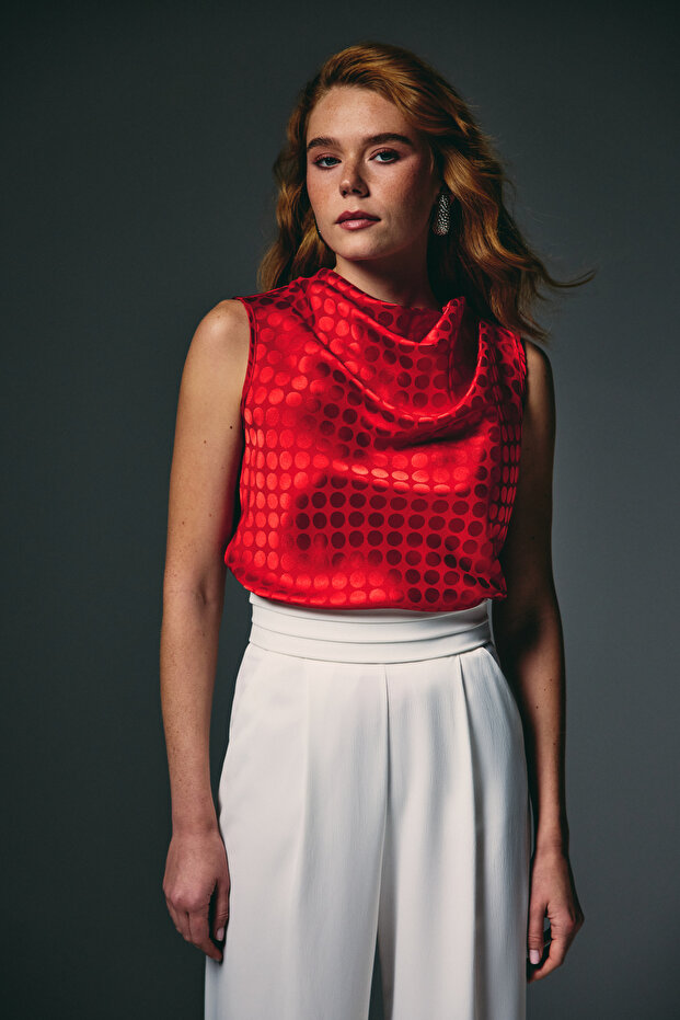 Polka Dot Patterned Sleeveless Blouse - Red - 3