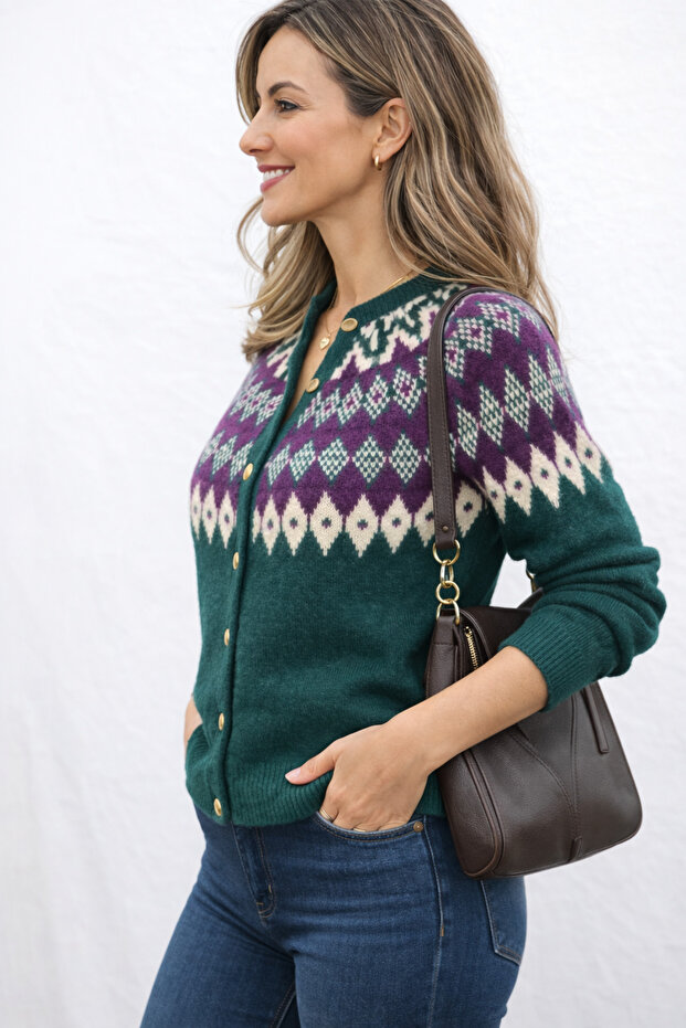 Triko Hırka Desenli - 2