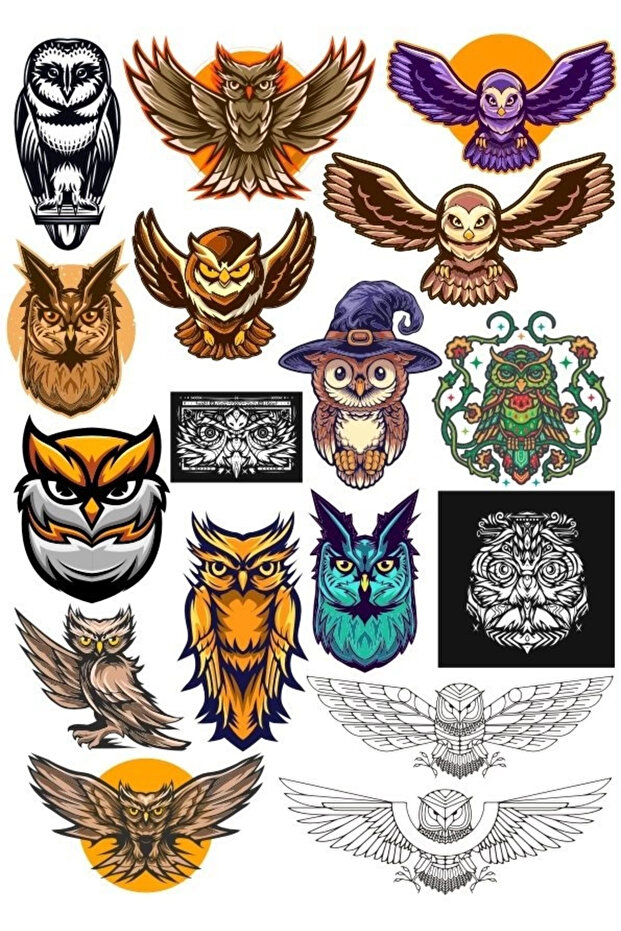 مجموعة ملصقات Owl OWL-16 مكونة من 17 قطعة للهاتف والكمبيوتر اللوحي والكمبيوتر المحمول وملصق الكمبيوتر المحمول