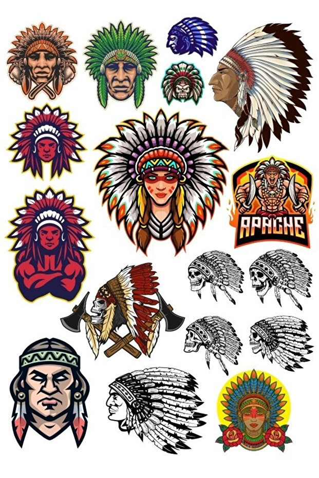 مجموعة ملصقات Red Skin Apache - 4 15 قطعة للهاتف والكمبيوتر اللوحي والكمبيوتر المحمول وملصق الكمبيوتر المحمول