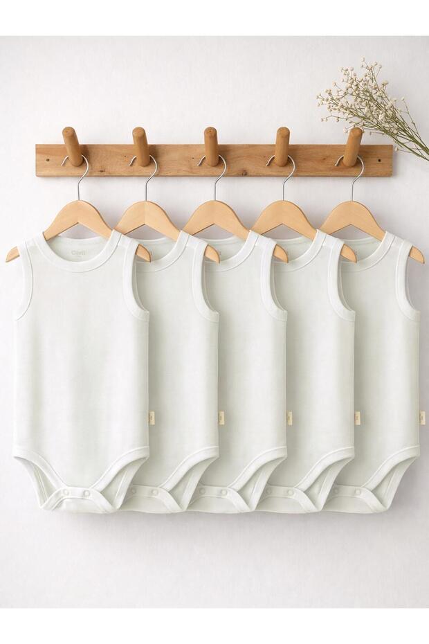 Organic 5-Pack Zero Sleeve Bodysuit for 1-3 Years with Snap Fasteners - Ecru
