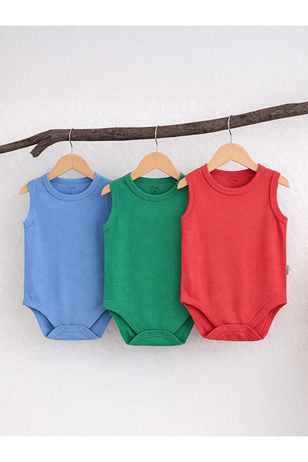 3-Piece Mixed Color 3-36 Months Snap-On Badi - Red 6-9 Months