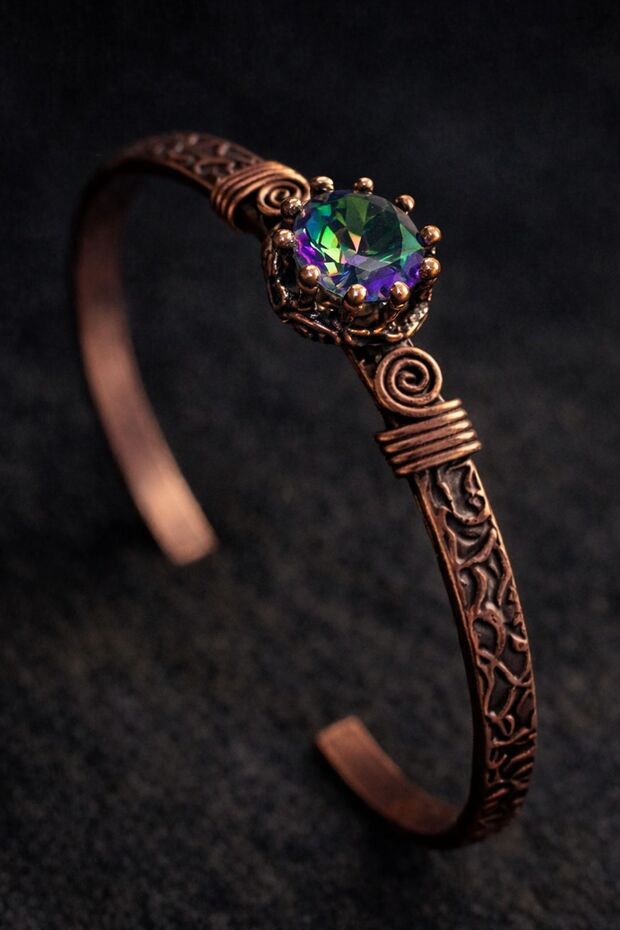 Women's Copper Bracelet with Mystic Topaz Stone, Antiallergic Bracelet
